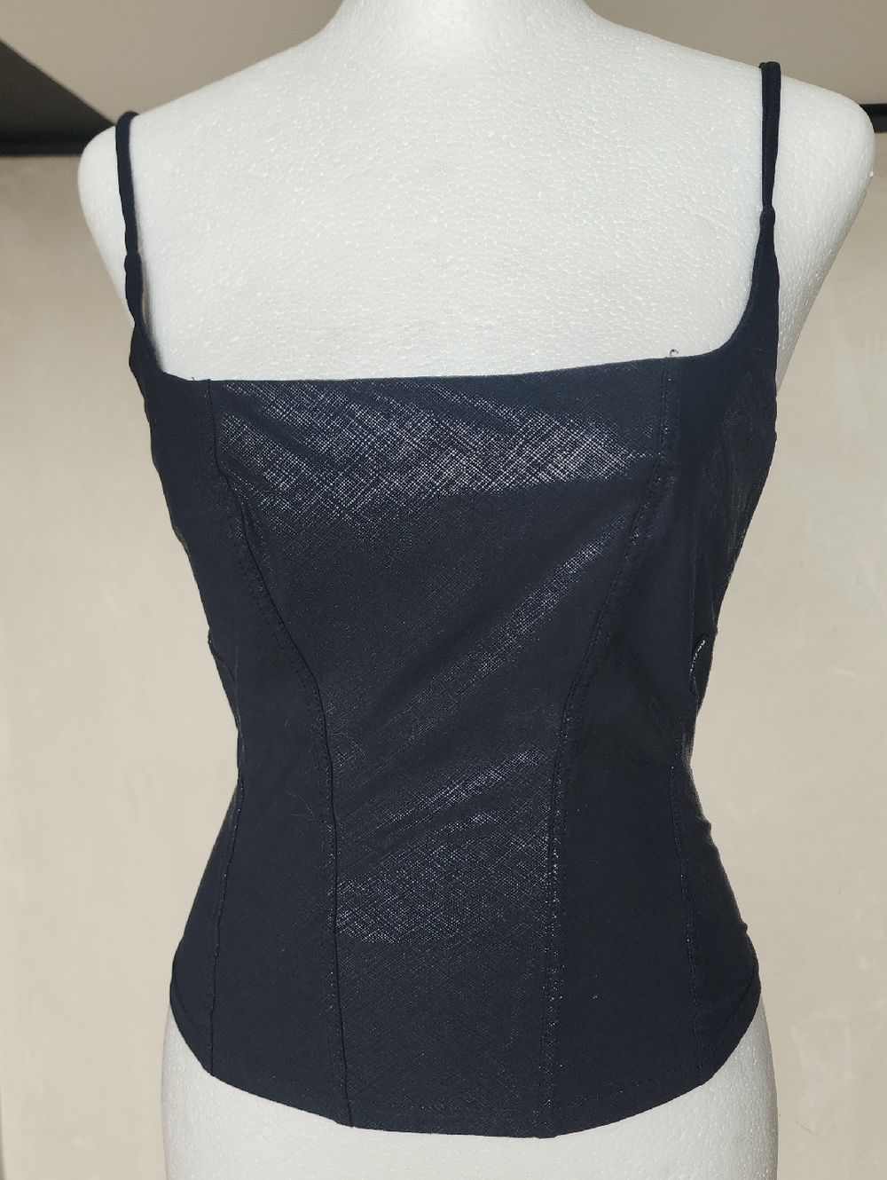 Black Sleeveless Square Neck Corset-Style Top